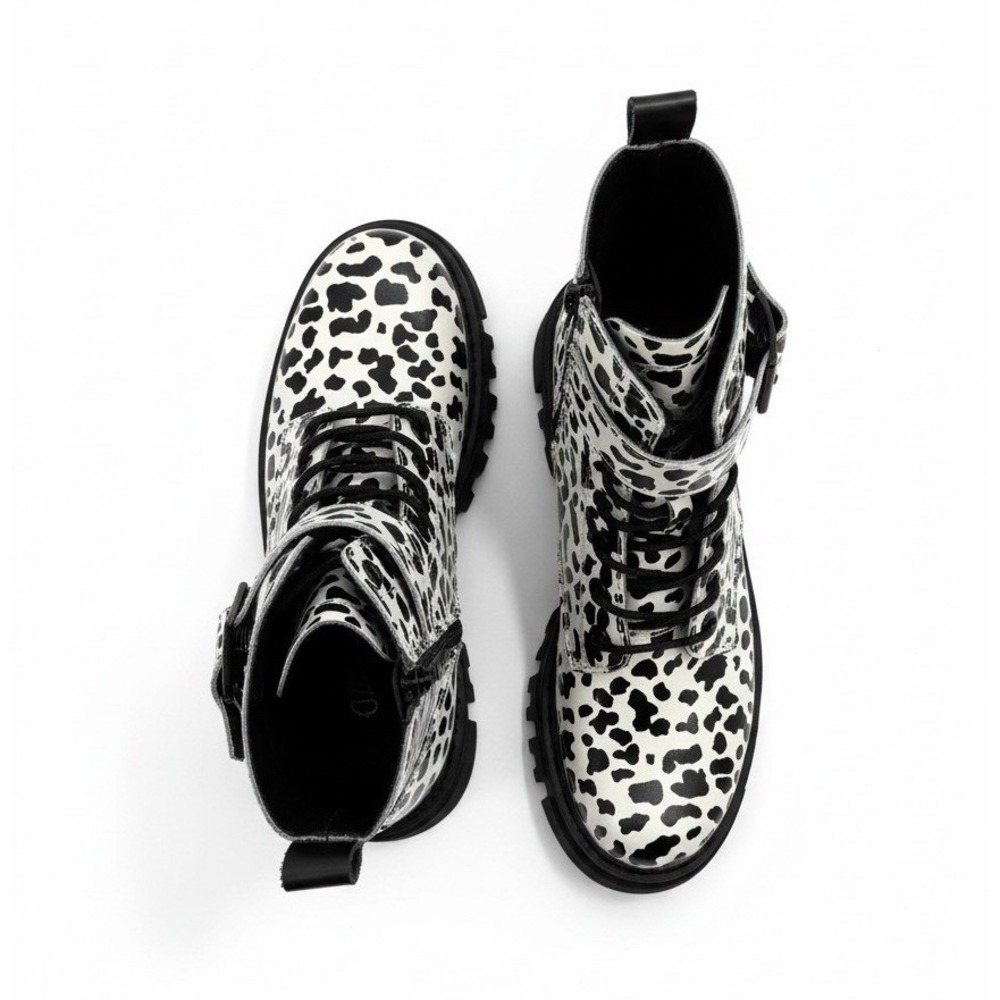 Levis Womens Giselle- Leopard Print Combat Lace Up Boots Shoes Black Cream NEW - Picture 8 of 16